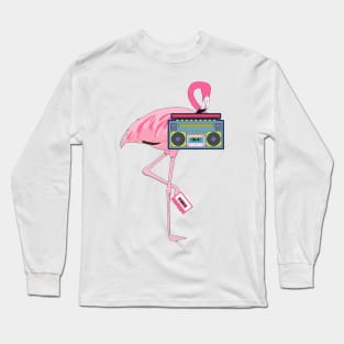 Pink Flamingo Retro Cassette Player Long Sleeve T-Shirt